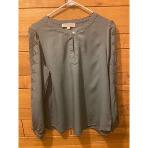 Loft Navy Green Women's Blouse With Lace Arms